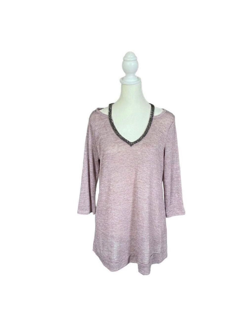 Juicy Couture Rhinestone V-Neck Tunic Women's Medium Mauve Pink Top